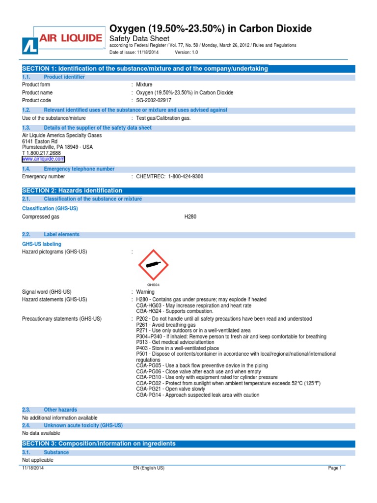 Sds Oxygen in Carbon Diox PDF Firefighting Toxicity