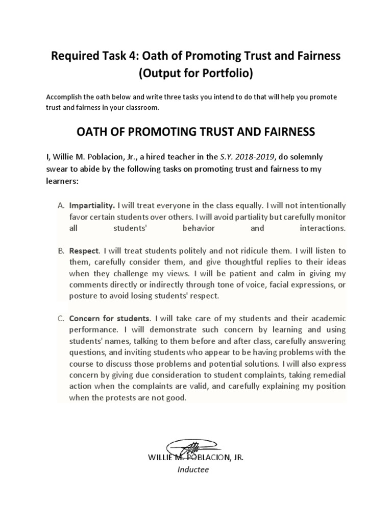 Oath of Promoting Trust and Fairness | PDF