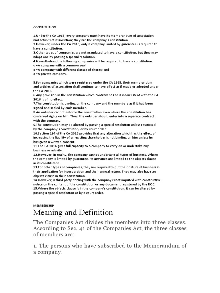 CONSTITUTION PDF Articles Of Association Guarantee