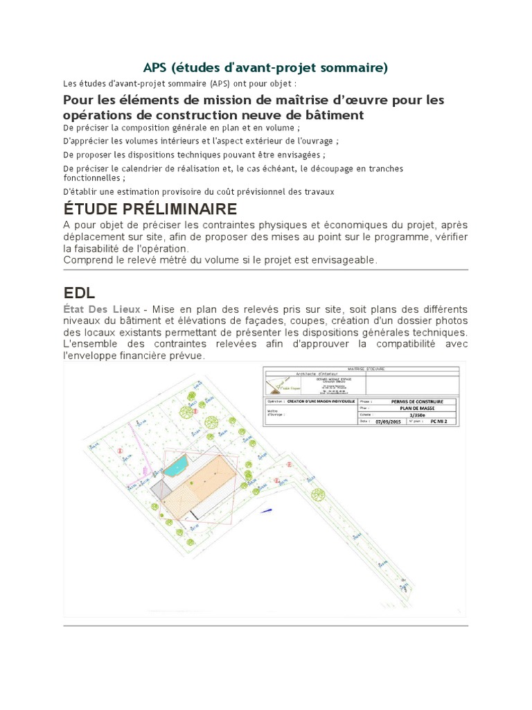 Étude d'Avant-Projet Sommaire (APS) | PDF