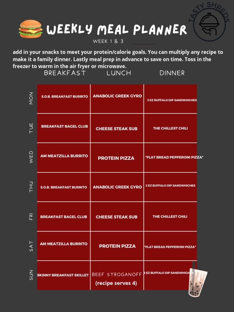 Tasty Shredz Workout Meal Planner PDF Meal Burrito