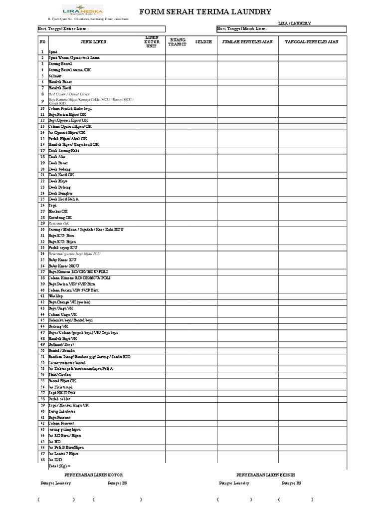 Form Serah Terima Linen Laundry | PDF