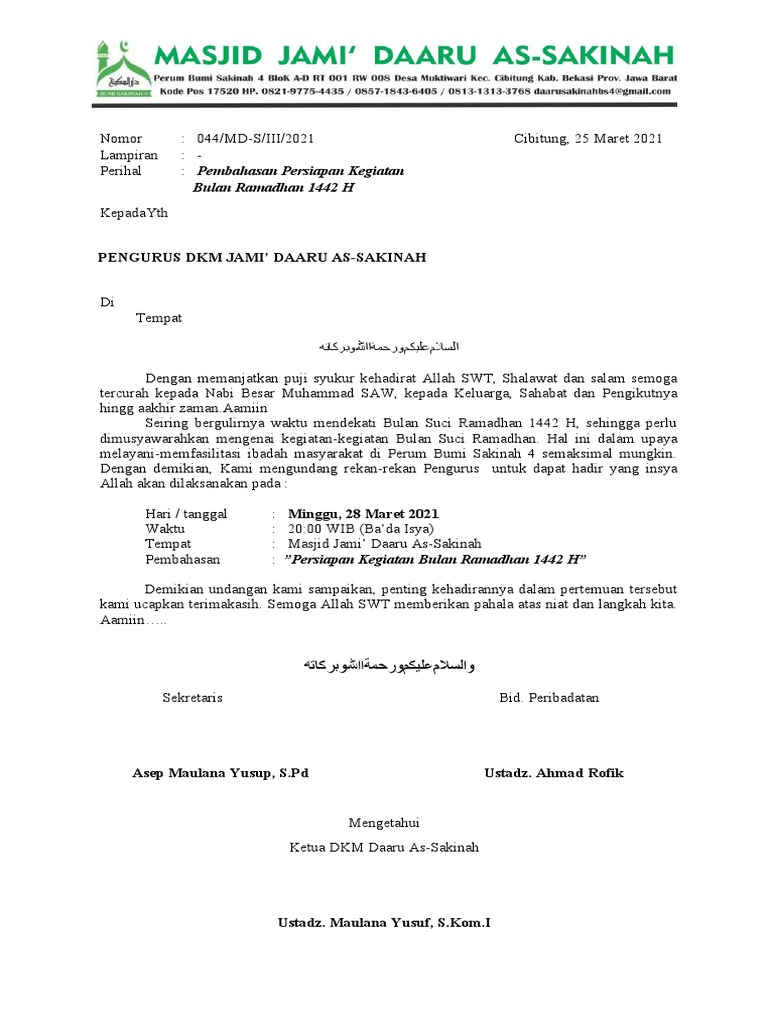 Surat Undangan Persiapan Ramadhan | PDF