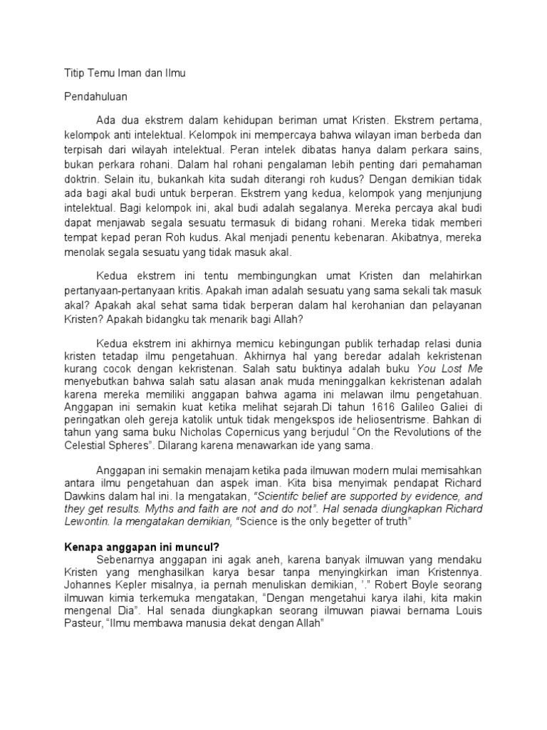 Iman dan Ilmu dalam Perspektif Kristen | PDF