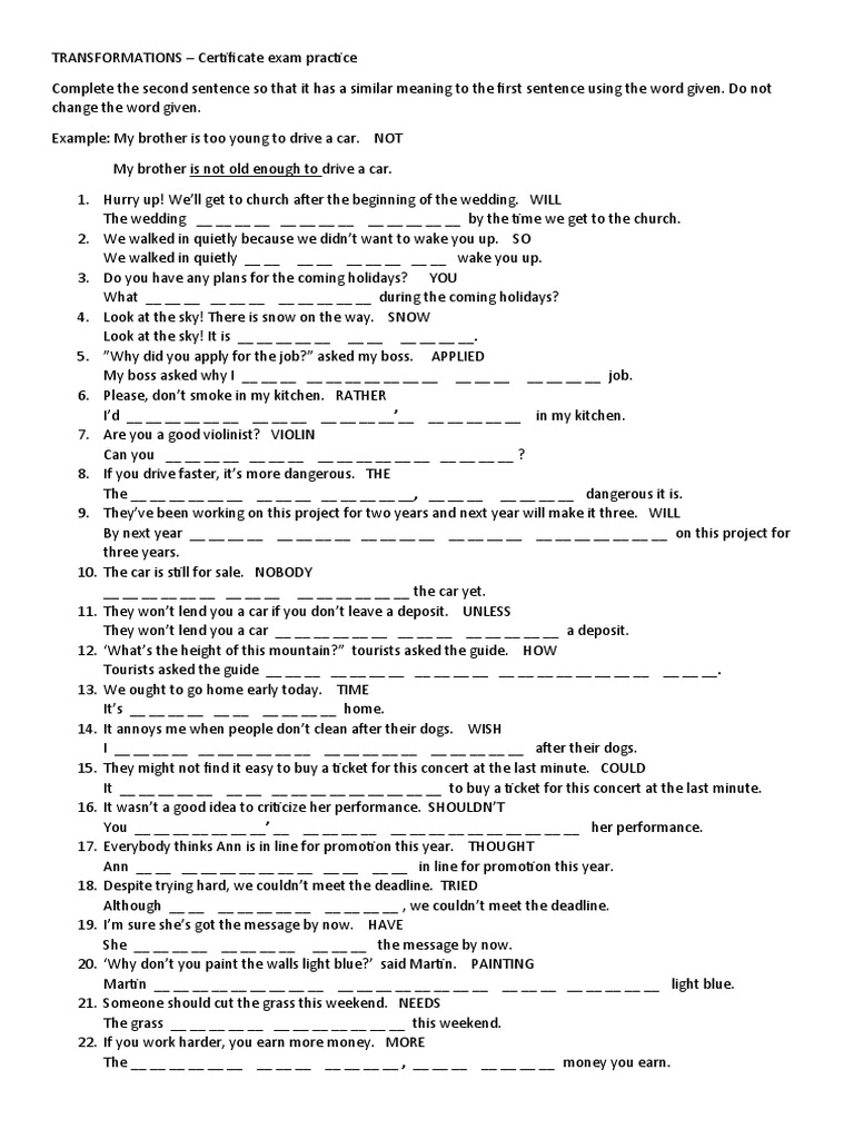 Transformations Certificate Exam Practice Pdf