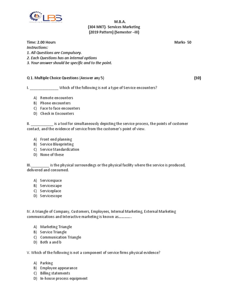 Services Marketing Exam Paper 2019 | PDF | Marketing | Pricing