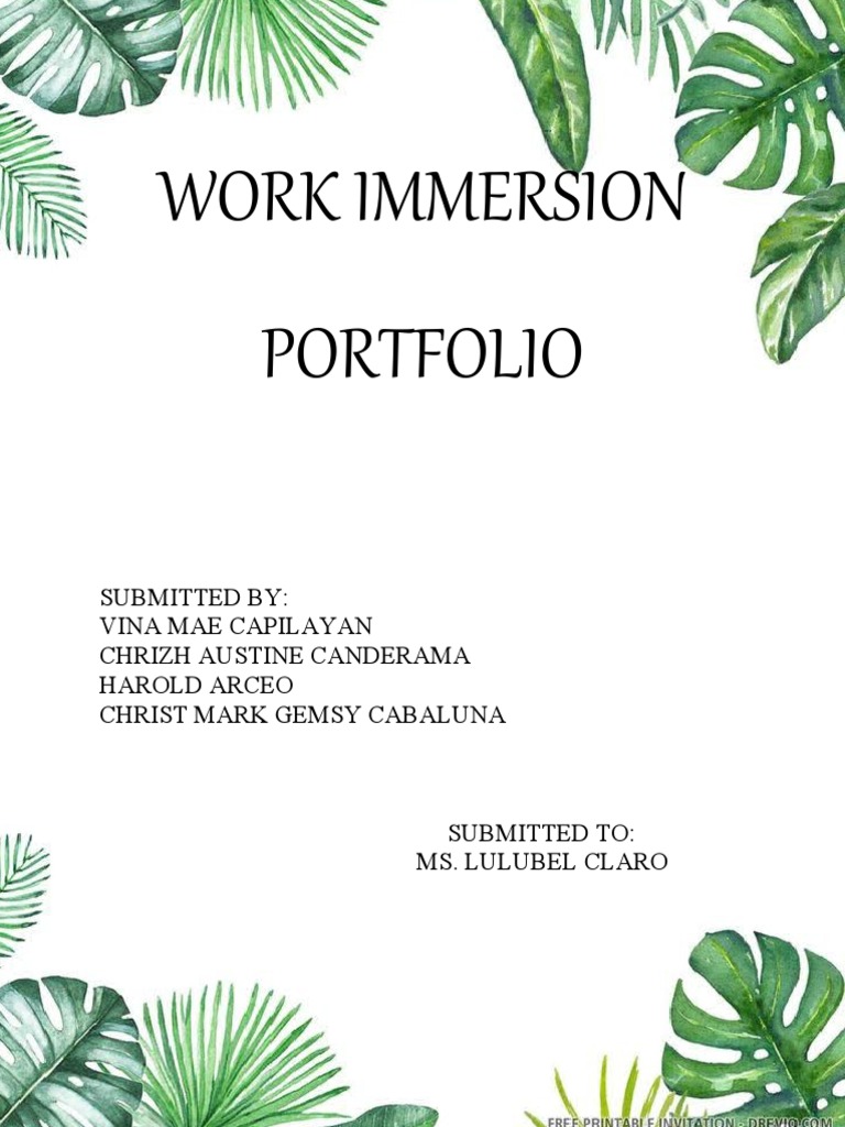 Work Immersion Portfolio PDF Sweet Potato Scallion