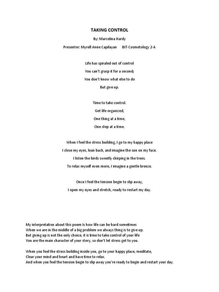 Taking Control: A Poem on Resilience | PDF | Self-Improvement