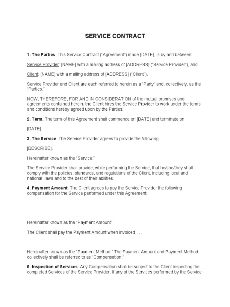 Service Contract Agreement Template | PDF