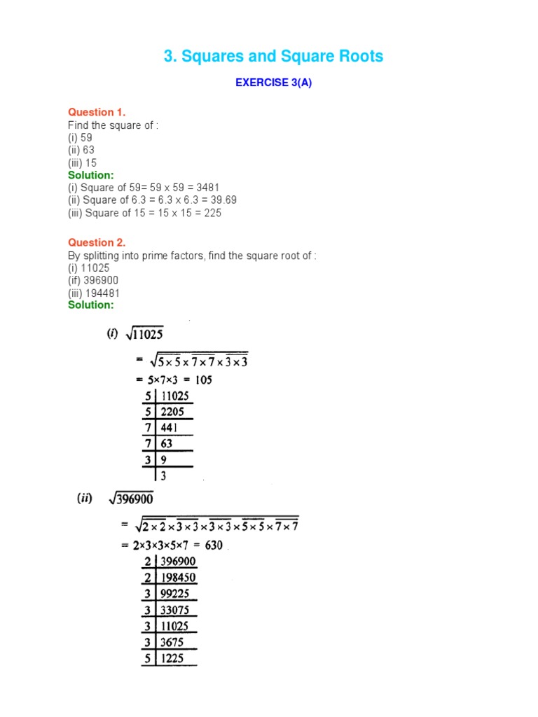 Selina Concise Maths Solutions Class 8 Chapter 3 Squares and Square ...