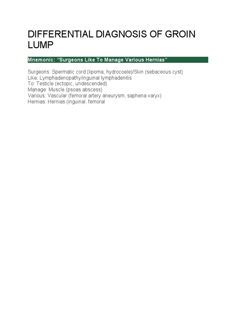 Differential Diagnosis of Groin Lump PDF