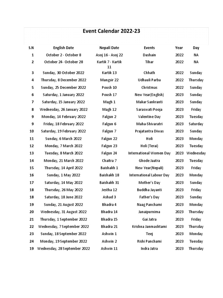 Event Calendar 2022 PDF Traditions Observances