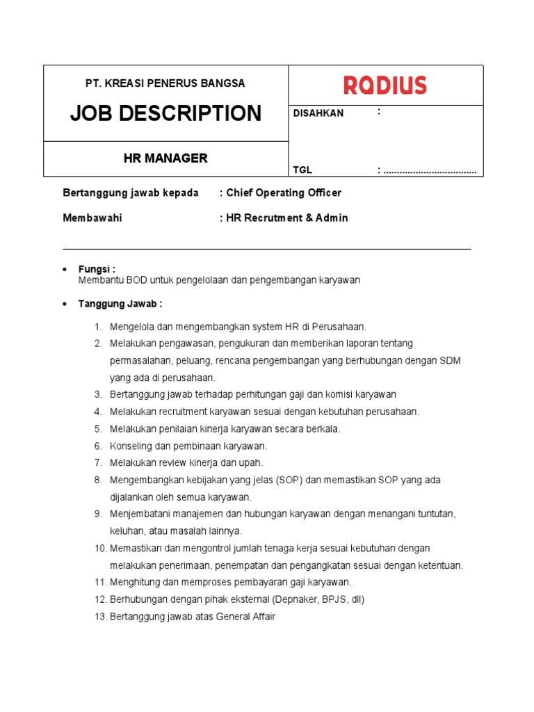 Job Description HR Dept | PDF | Karier & Perkembangan