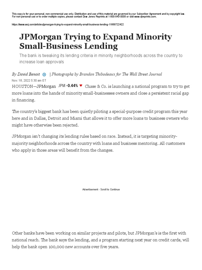 443 ESG Trying To Expand Minority SmallBusiness Lending