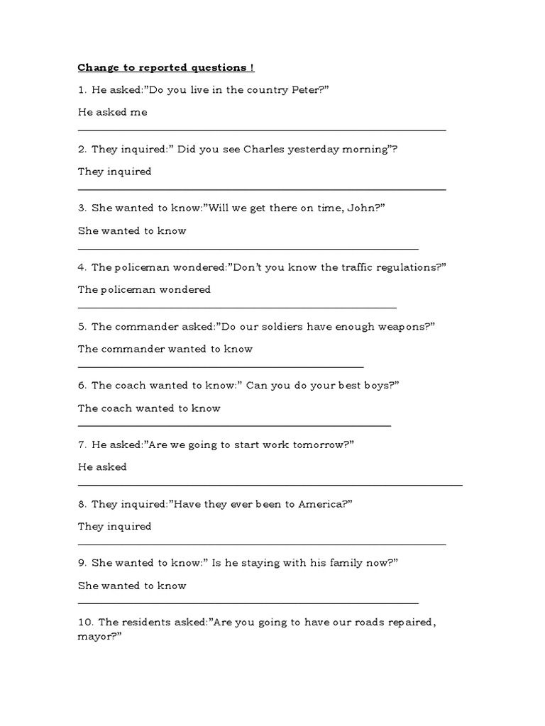 Reported Speech: Question Transformations | PDF | Mystery, Thriller ...