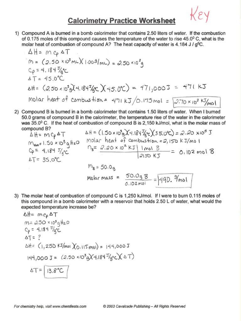 Calorimetry Practice Worksheet PDF