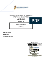 Grade 10 Provincial Exam Physical Science P2 (English) June 2016 Question Papers