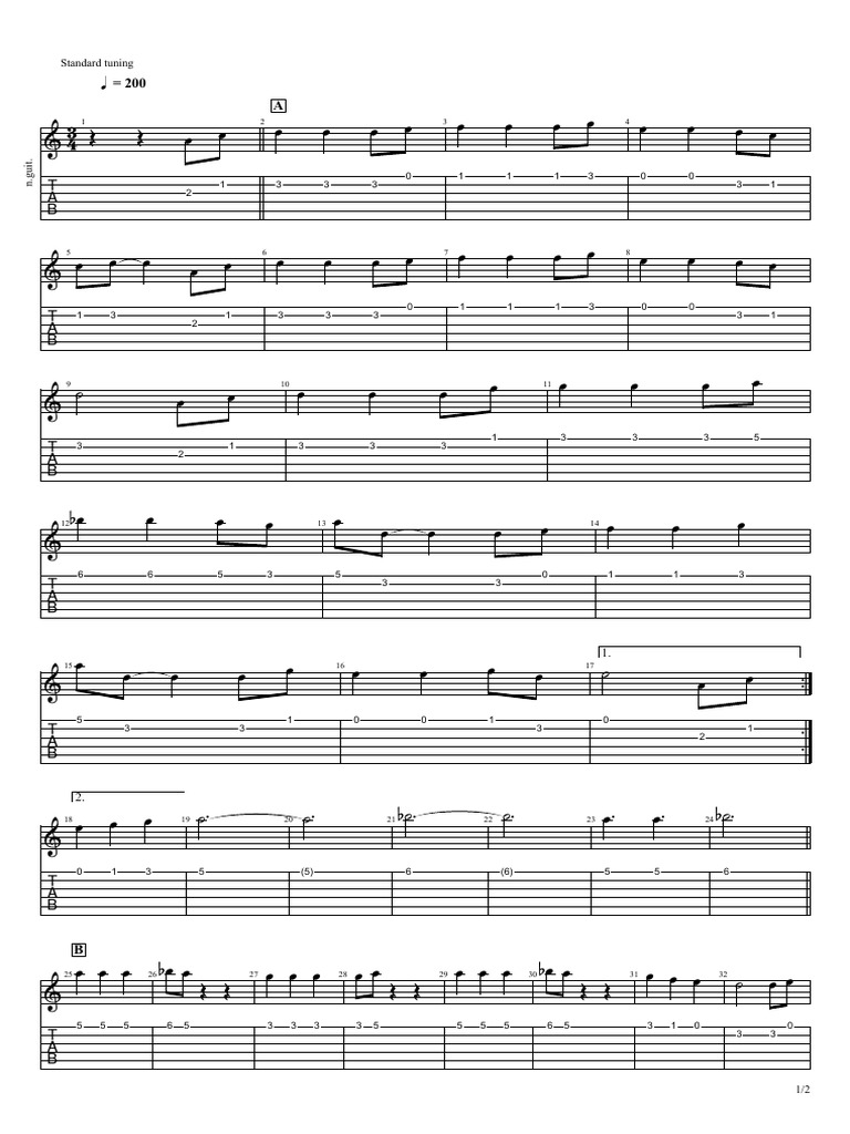Standard Guitar Tuning Chart EADGBE Strings Notated PDF