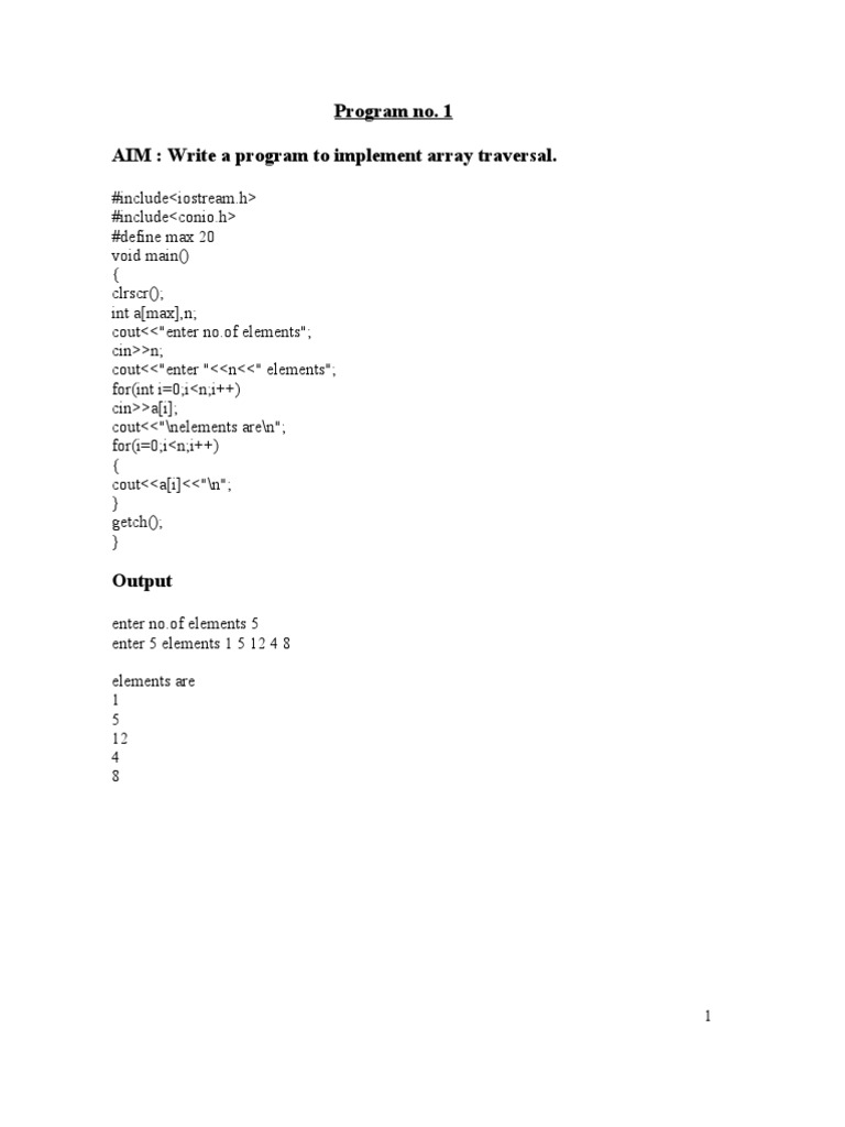 Program No. 1 AIM: Write A Program To Implement Array Traversal | PDF ...