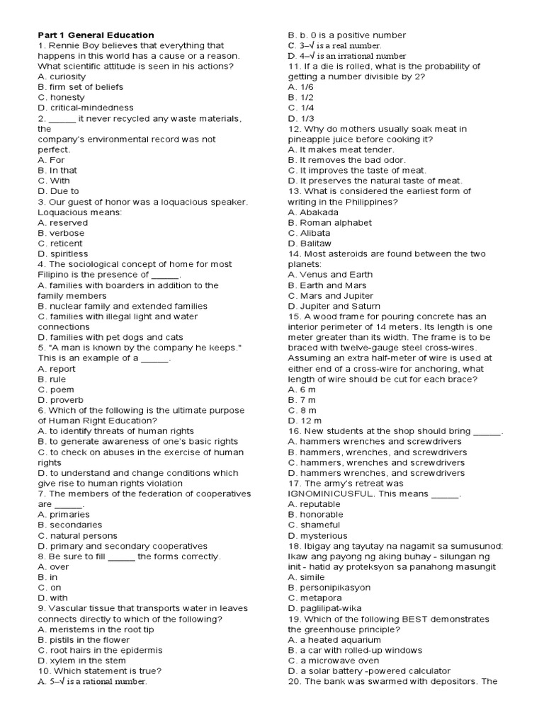 General Education Assessment Questions | PDF | Universe