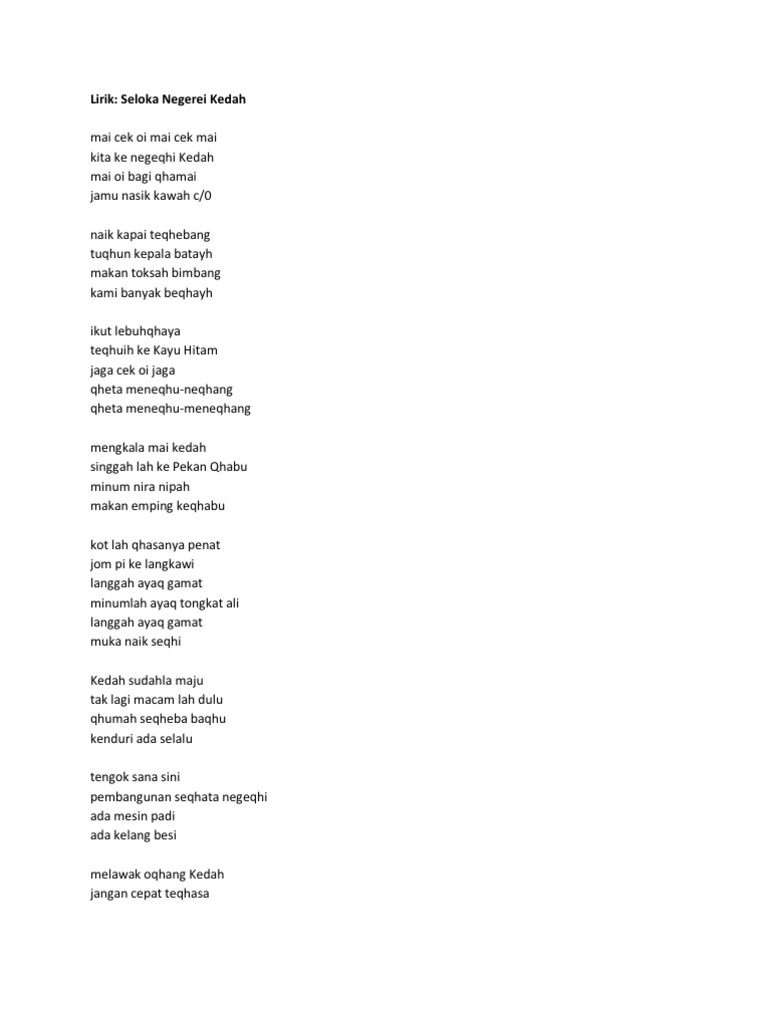 Lirik Lagu Kedah Pdf