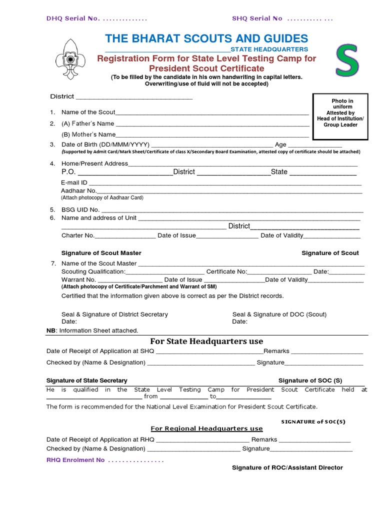 Annexure A Rashtrapati Scout Application Form | Download Free PDF ...