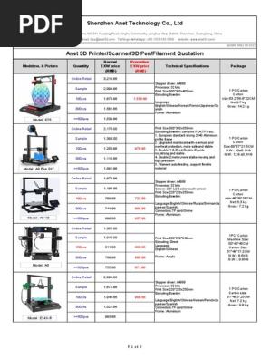 2022 Anet September Special Offer for 3D Printer, 3D Filament -In RMB 230109