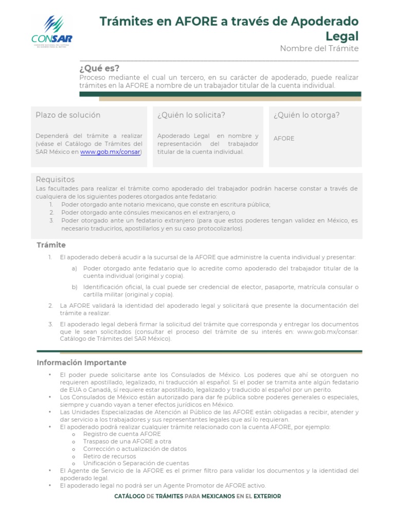 Tra Mites en AFORE A Trave S de Apoderado Legal | PDF | Cónsul ...