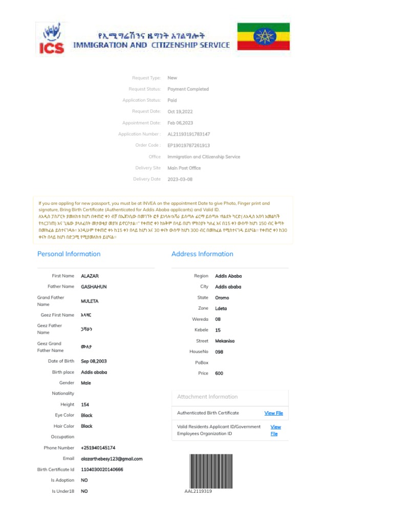 Ethiopian Passport Application Guide | PDF | Birth Certificate ...