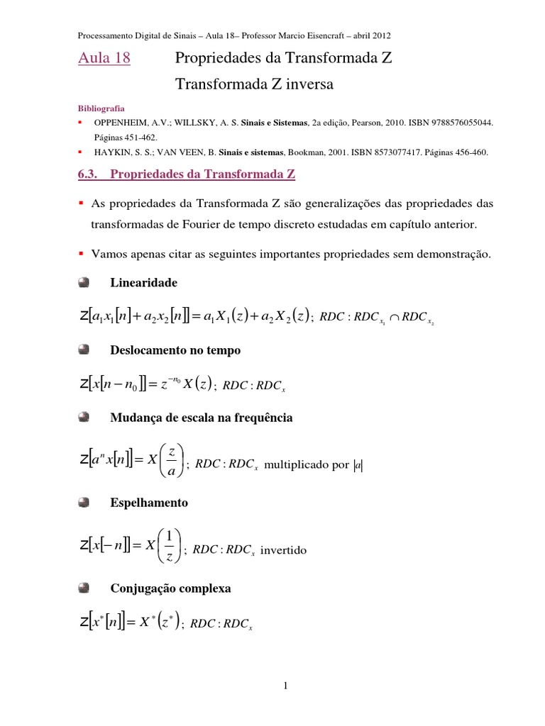 Aula 18 Propriedades Da Transformada Z Transformada Z Inversa | PDF ...