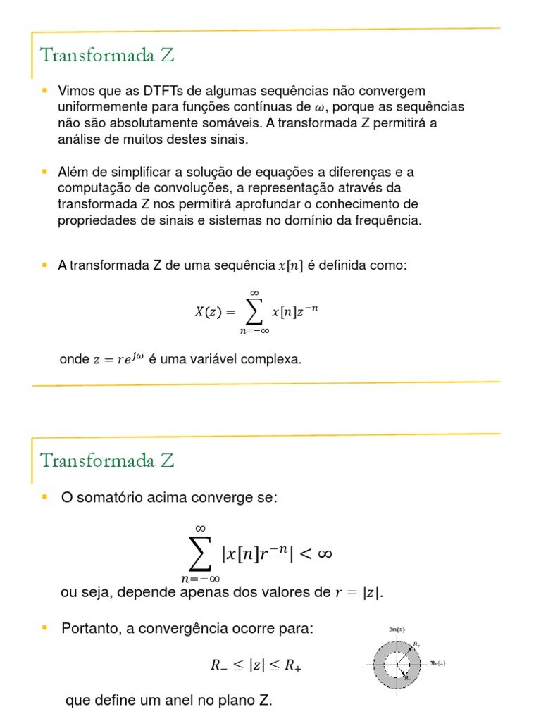Propriedades e Convergência da Transformada Z | PDF | Sequência ...