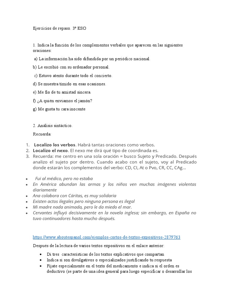 Ejercicios de Repaso Examen Lengua | PDF | Artes del Lenguaje y ...