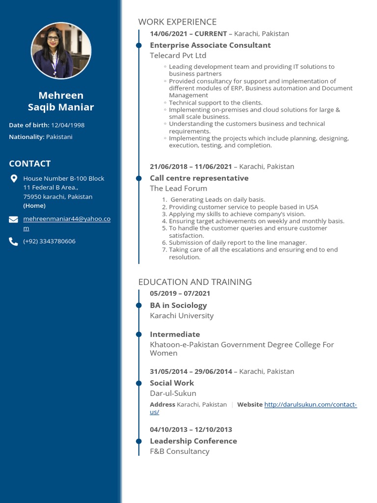 CV - Mehreen Saqib Maniar 1 | PDF | Enterprise Resource Planning | Pakistan