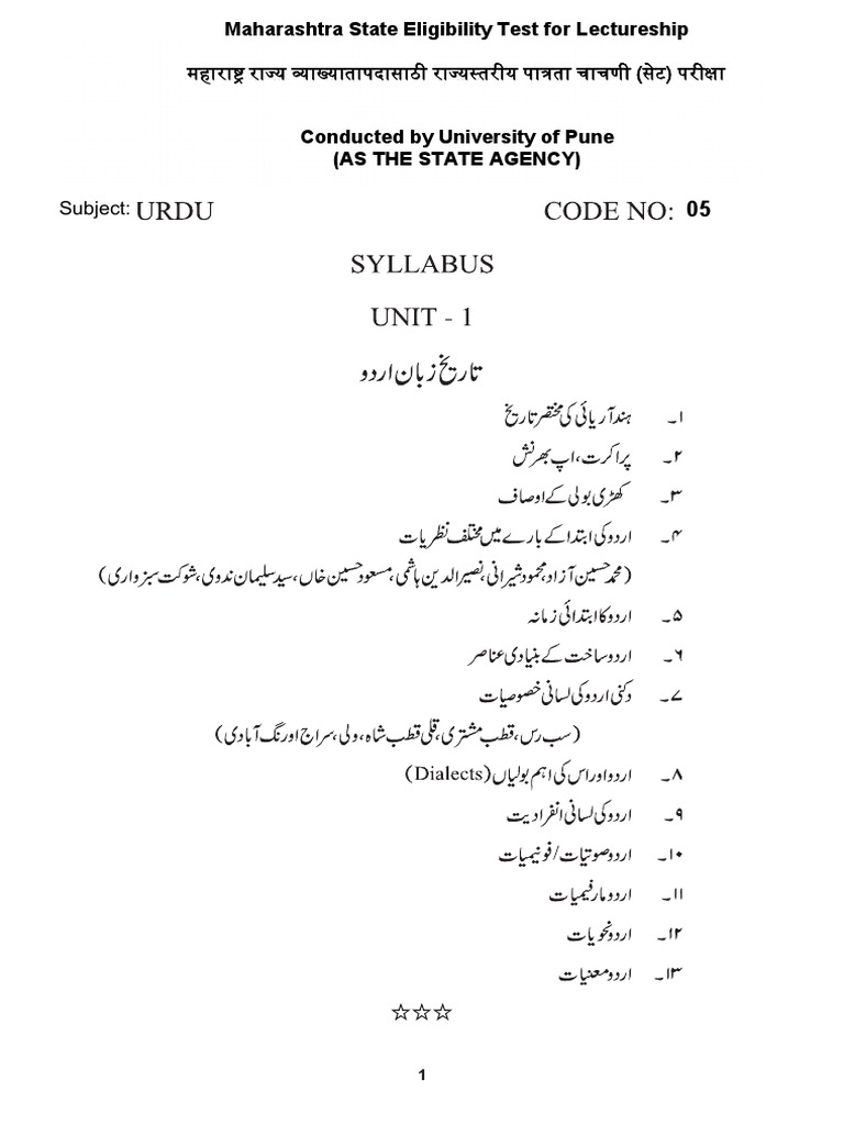 Urdu SET Syllabus PDF