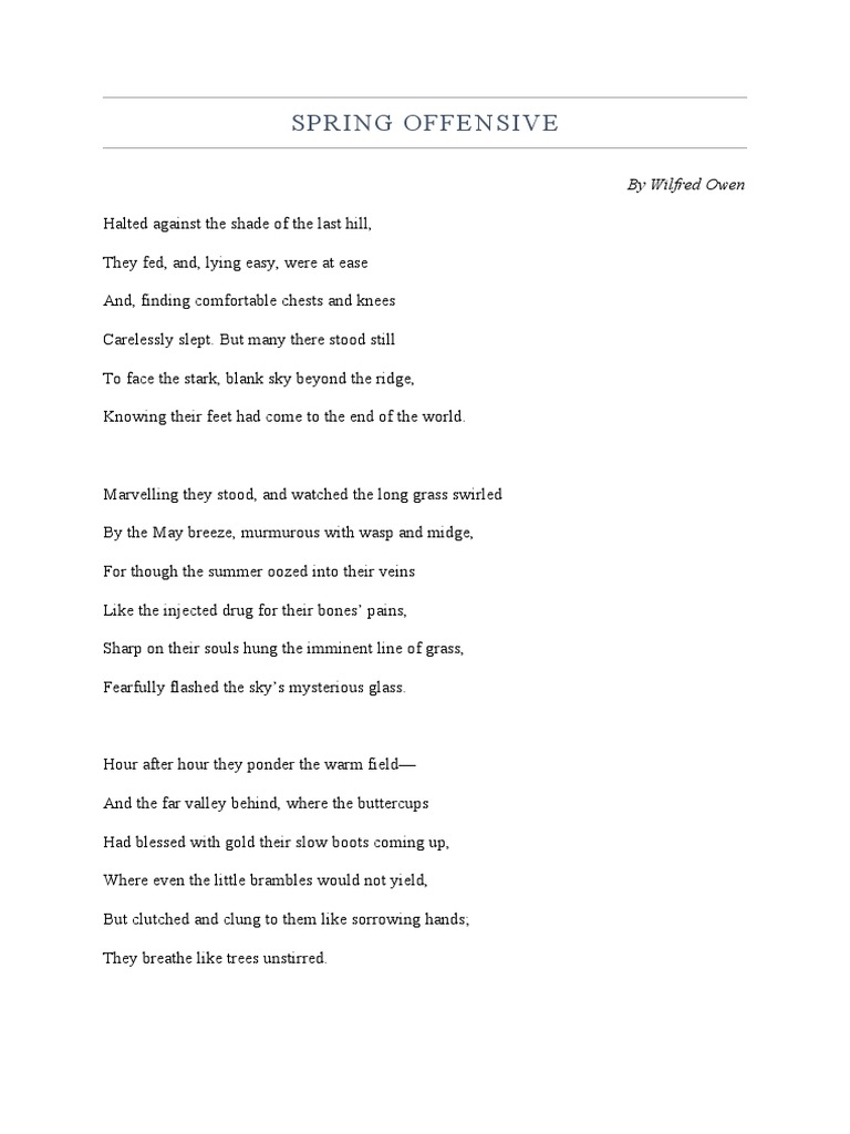 Spring Offensive Analysis PDF Poetry Poetic Devices