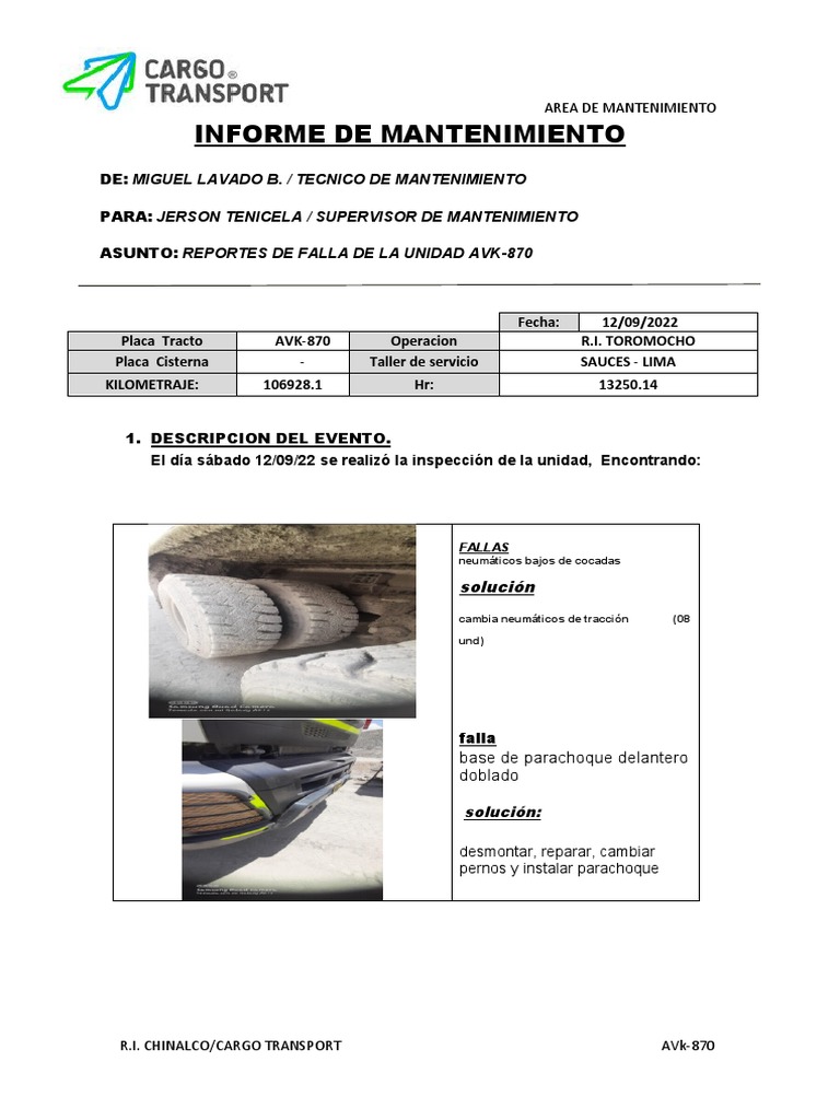 Informe de mantenimiento volvo fmx pdf veh culos tecnolog a de