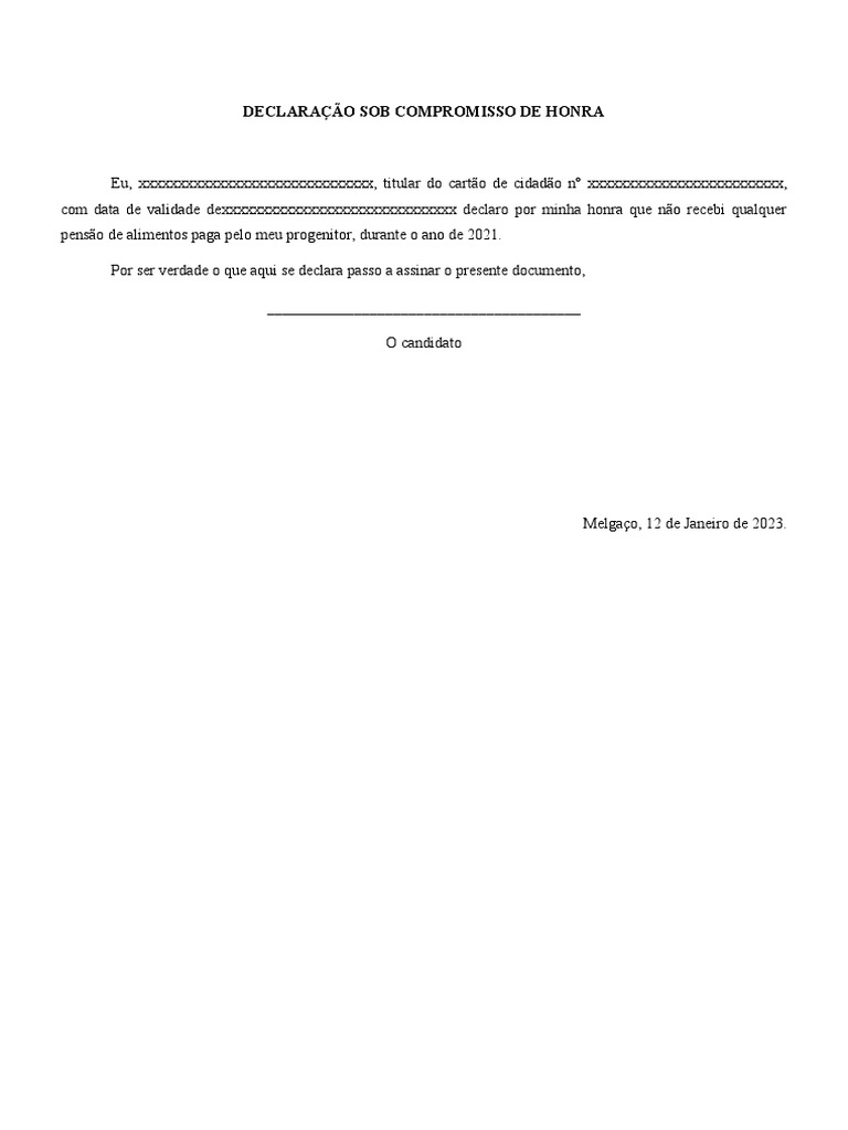 Declaração de Compromisso de Honra | PDF