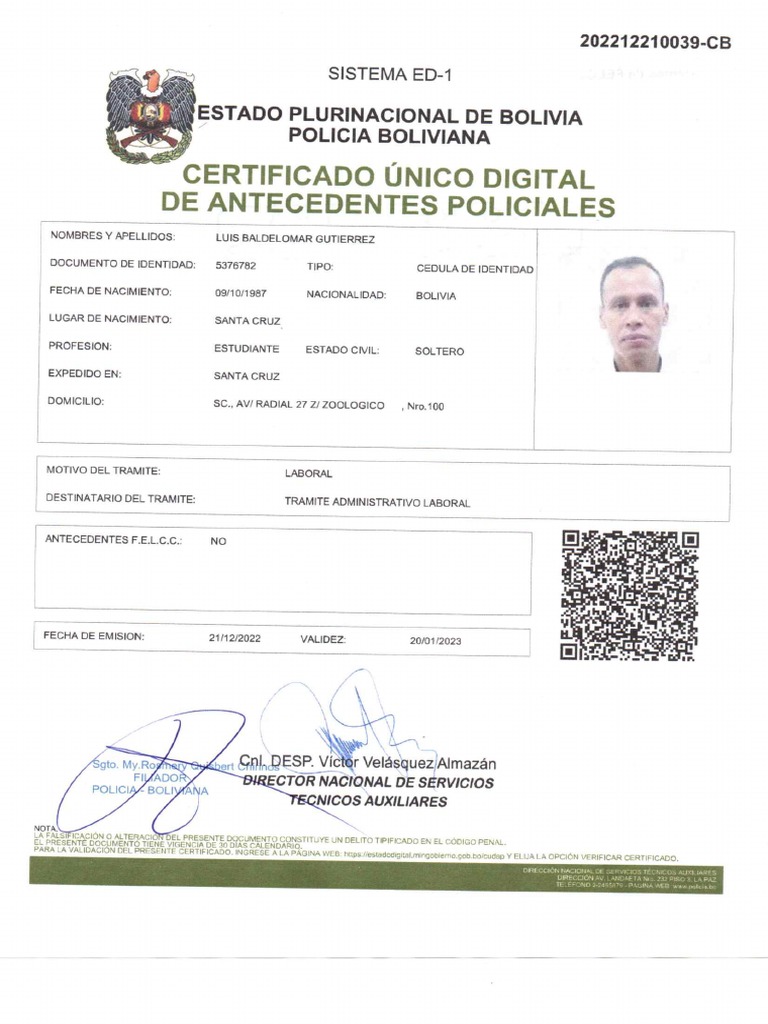 Antecedente Penales FELCC (Luis Baldelomar) | PDF