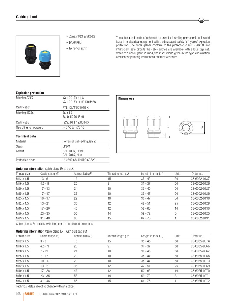 Explosion-Proof Cable Gland Sizes | PDF | Safety | Electricity