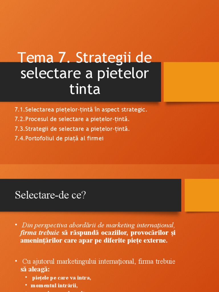 Tema 7.strategii de Selectare A Pietelor | PDF