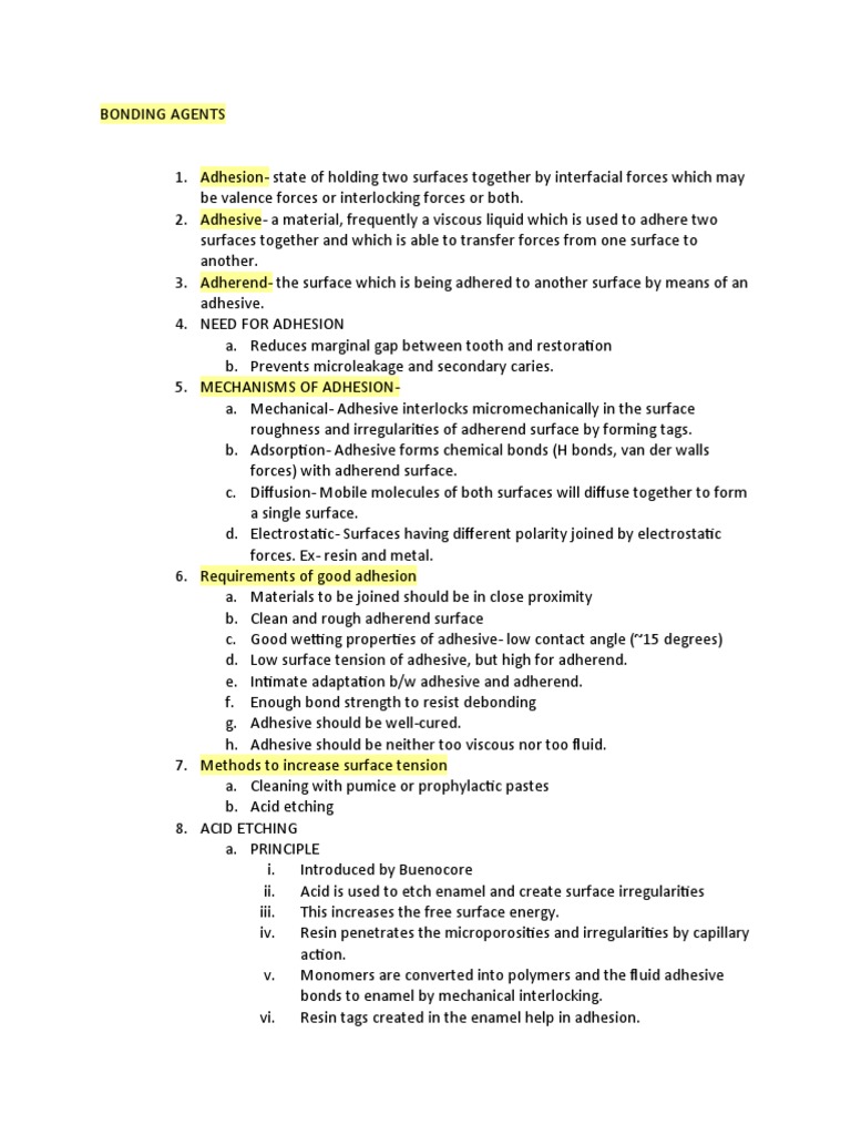 Bonding Agents PDF Adhesion Tooth Enamel