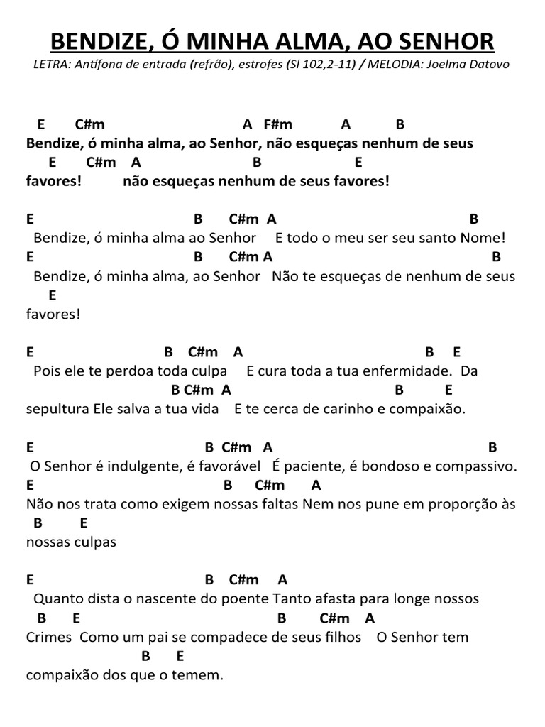 Bendize, Ó Minha Alma, Ao Senhor | PDF