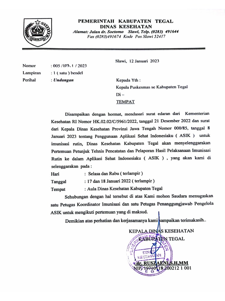 Undangan Penggunaan Aplikasi ASIK | PDF