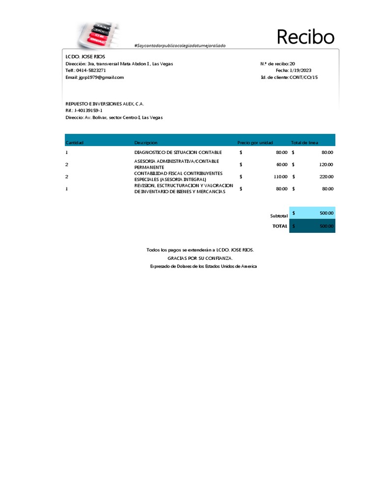 Recibo de Servicios Contables 2023 | PDF