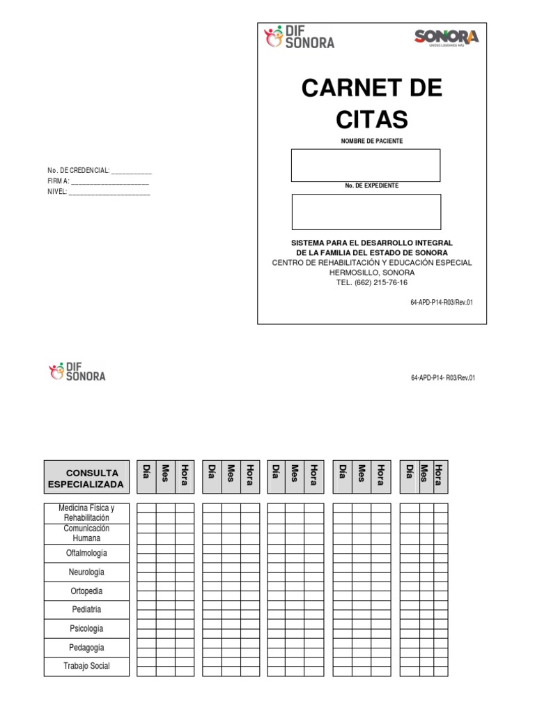 Carnet de Citas Médicas Editable | PDF | Especialidades Medicas | Medicina