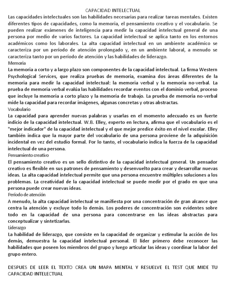 Capacidades Intelectuales y Evaluación | PDF | Memoria | Pensamiento