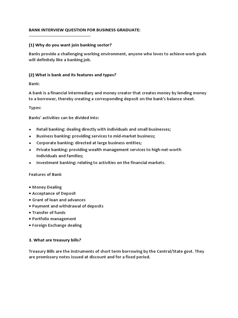 Interview Questions For Bank Employees