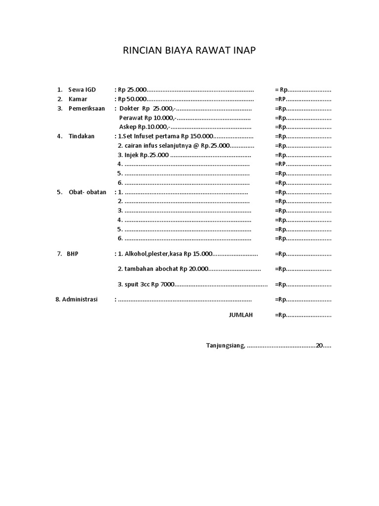 Rincian Biaya Rawat Inap Rumah Sakit | PDF | Pengelolaan Keuangan & Uang