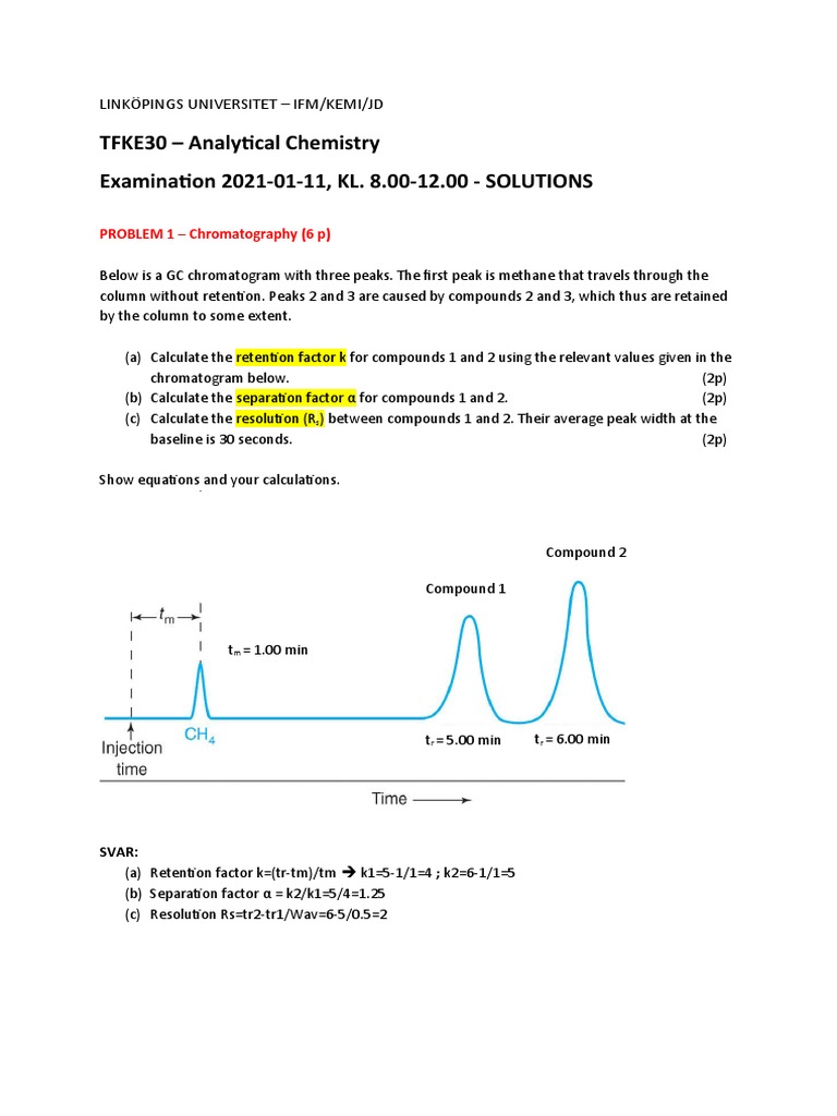 Solutions Chromatography 210111 Examination TFKE30 PDF High