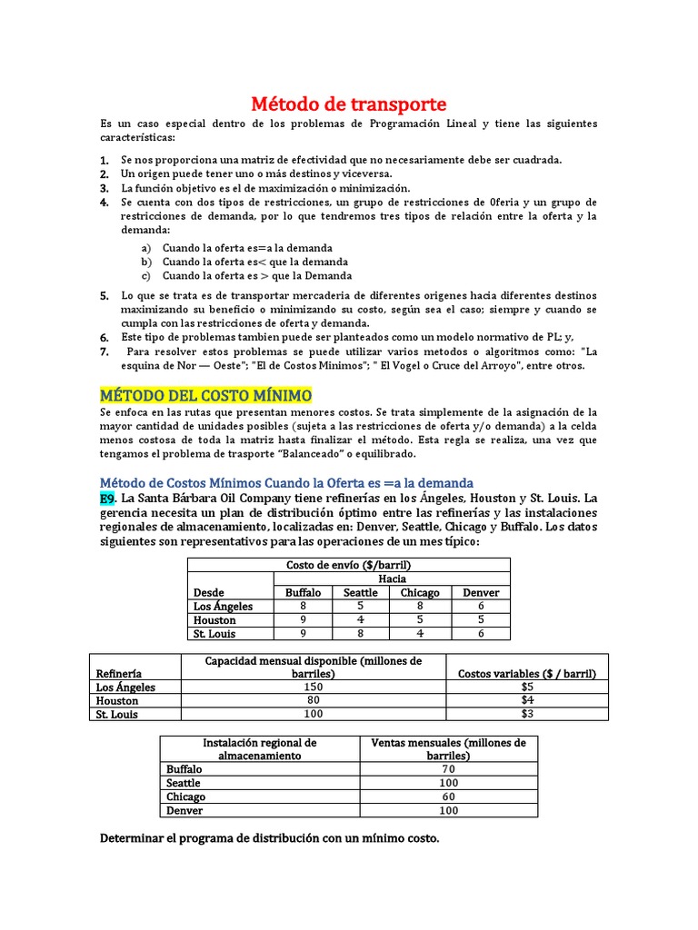 Modelo de Transporte en Programación Lineal | PDF | Programación lineal ...